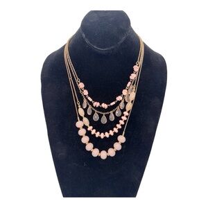 Pink & Gold Multistrand Floral Beaded Necklace